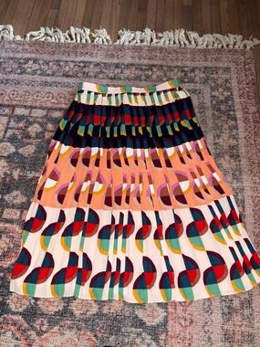 J. Crew 365 Pleated Midi Skirt in Multicolor Geometric Print Size 4